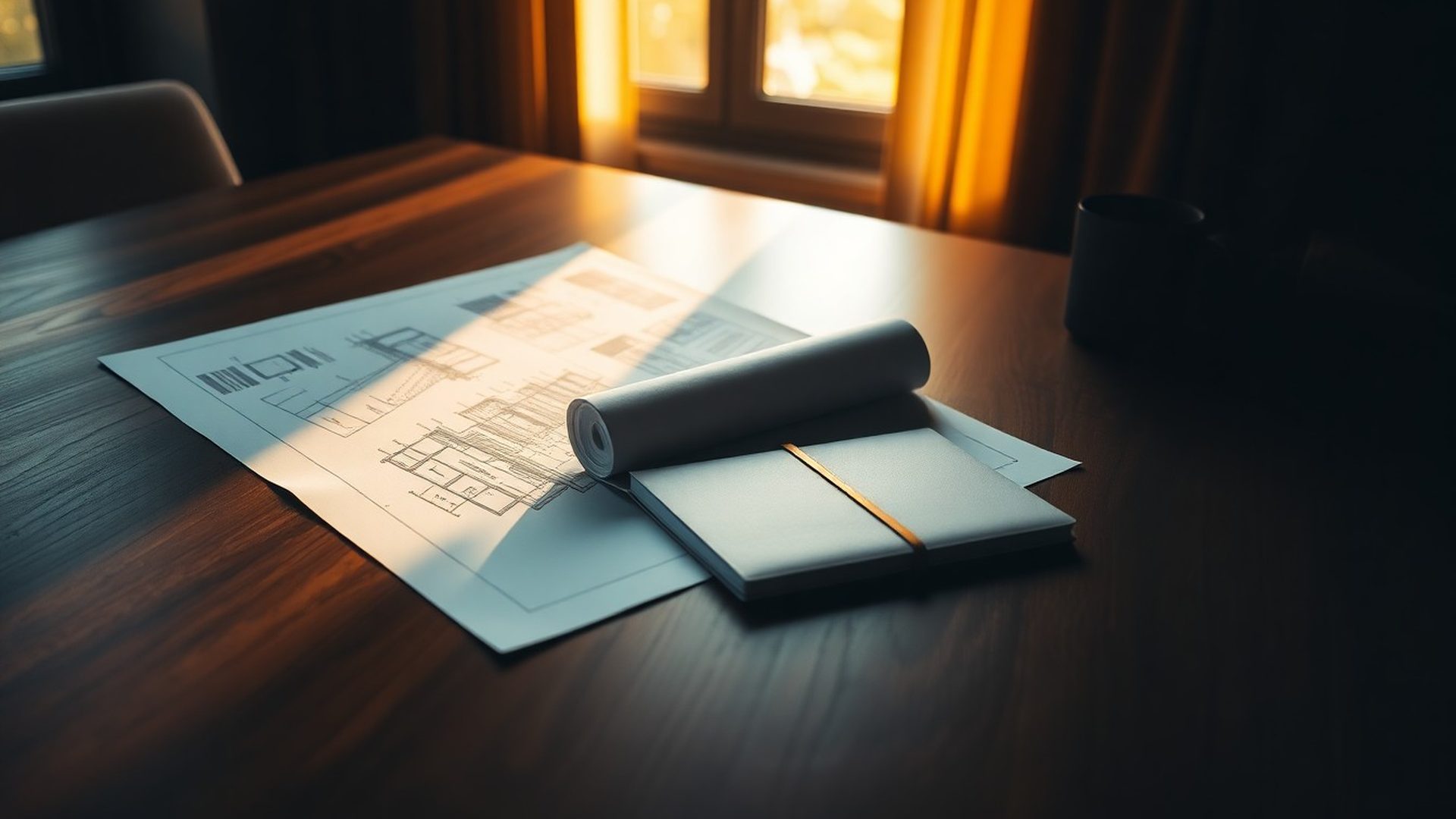 Birou de consultanță financiară cu documente structurate și lumină caldă